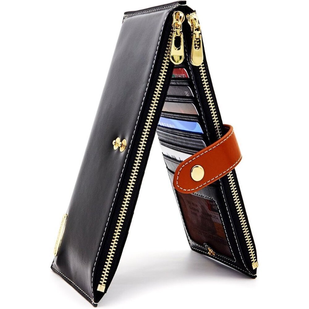 Women's Genuine Leather Wallet RFID Blocking Credit Card Holder Zipper Purse Cel